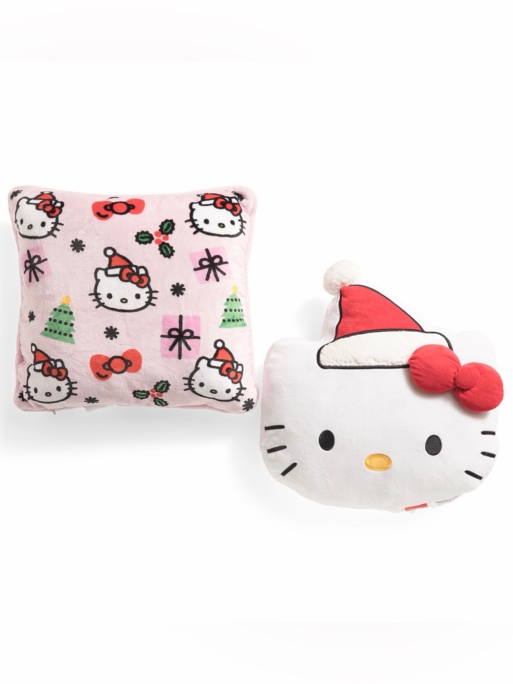 Hello Kitty Pink Square and Head Shaped Holiday Plush Pillow Duo
